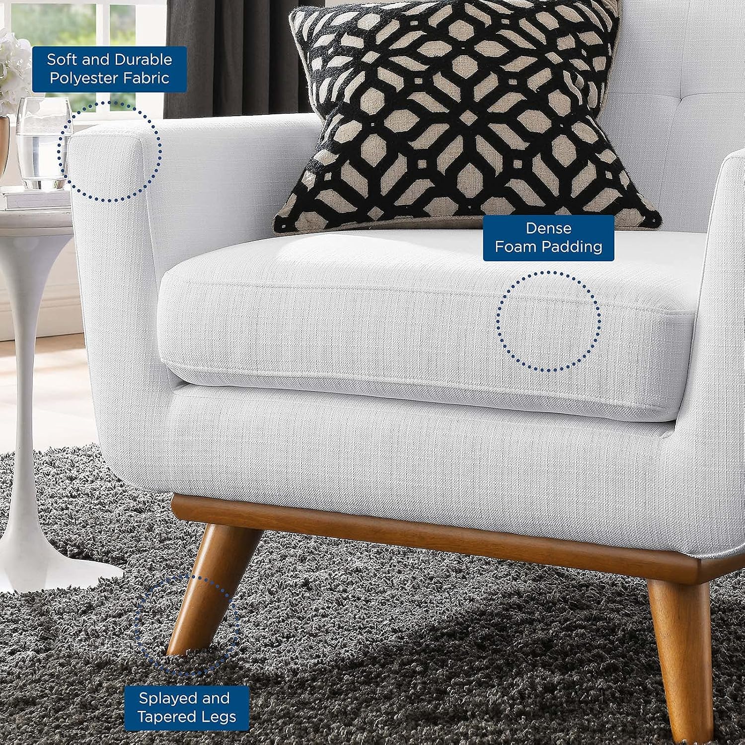 Modway Engage Mid-Century Modern Upholstered Fabric Armchair in White