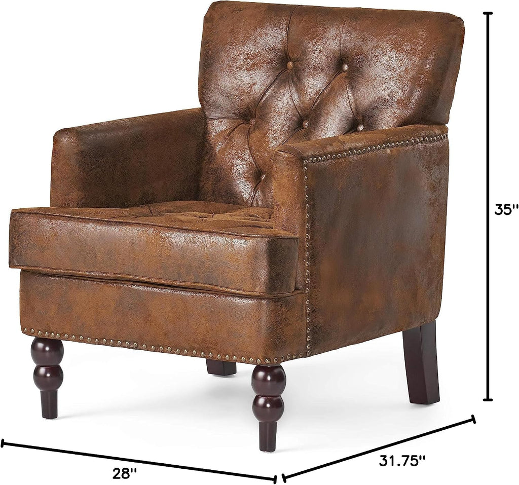 Christopher Knight Home Malone Tufted Club Chair, Brown 28D x 29.5W x 33.5H Inch