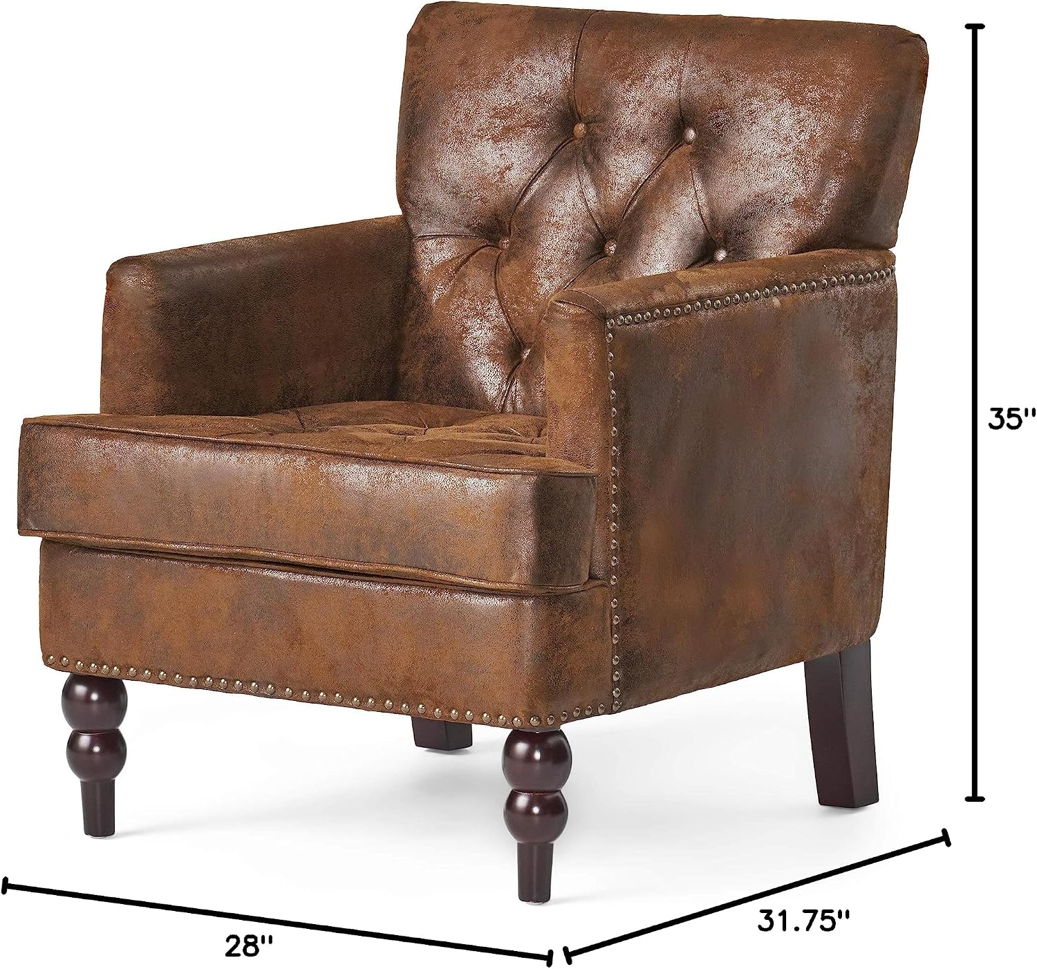 Christopher Knight Home Malone Tufted Club Chair, Brown 28D x 29.5W x 33.5H Inch