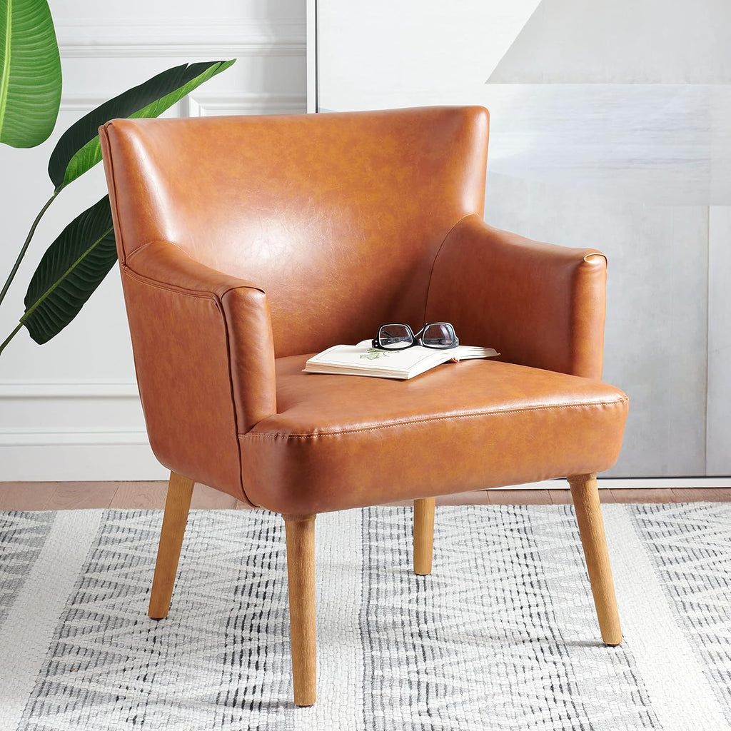 SAFAVIEH Home Collection Delfino Cognac Faux Leather/Natural Accent Chair