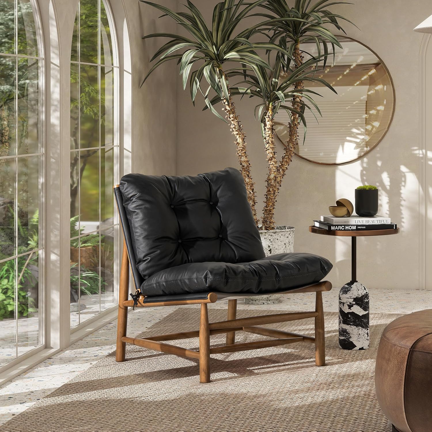 Jennifer Taylor Home Oxford 26.5' Leather Mid-Century Modern Accent Chair, Noir Black Leather
