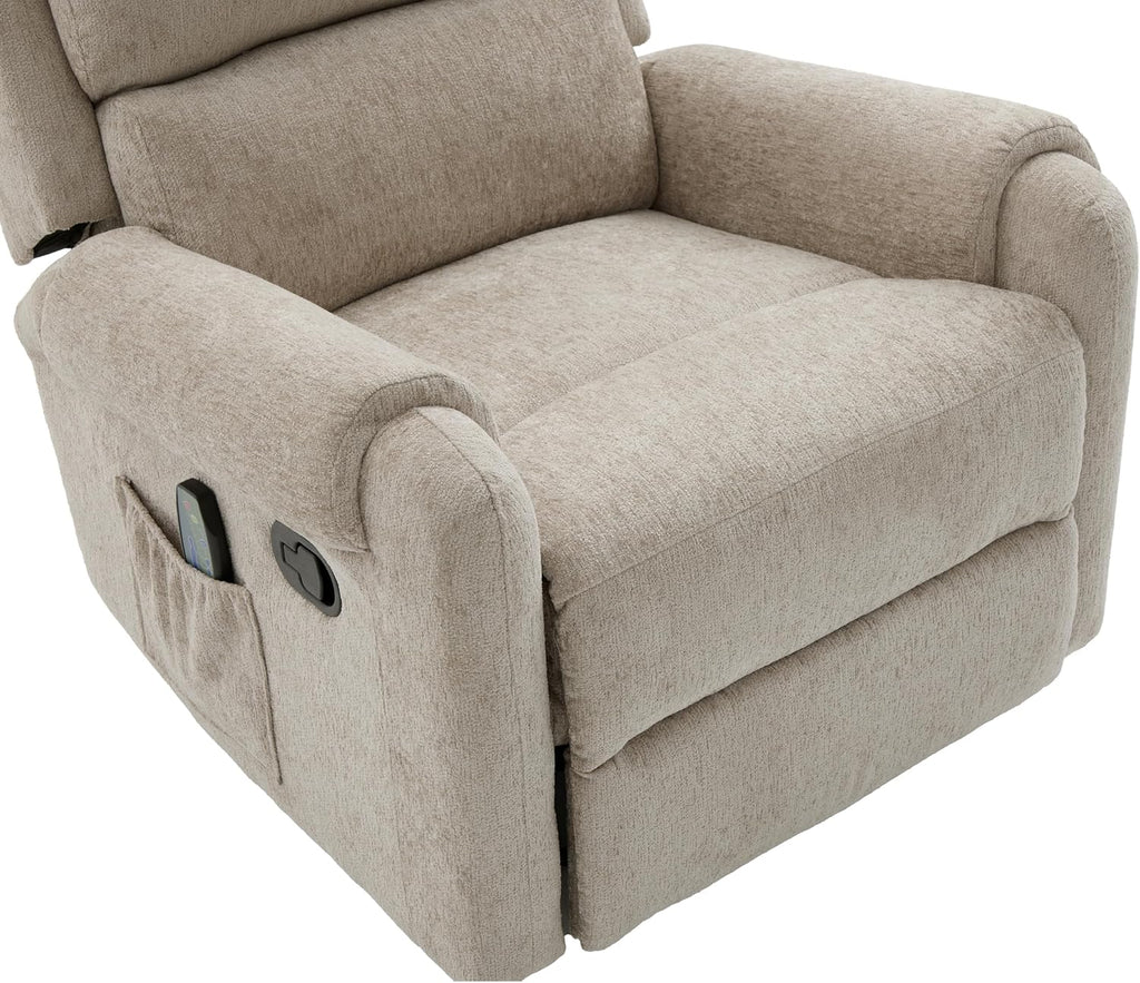 Christopher Knight Home Harper Massage Recliner Chair with 8 Modes, Chenille Upholstered Recliner Sofa, Swivel Massage Chair with a Side Storage Pocket for Living Room/Bedroom,Head Support,Light Brown