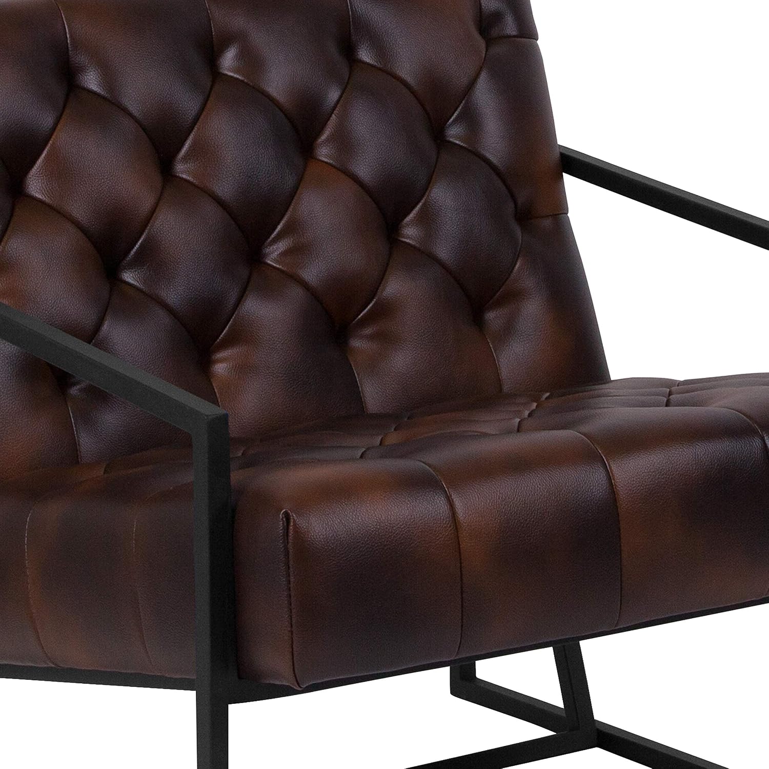 Flash Furniture Hercules Madison Series Bomber Jacket LeatherSoft Tufted Lounge Chair, Tufted Retro Accent Chair for Living Room or Office, Brown/Black