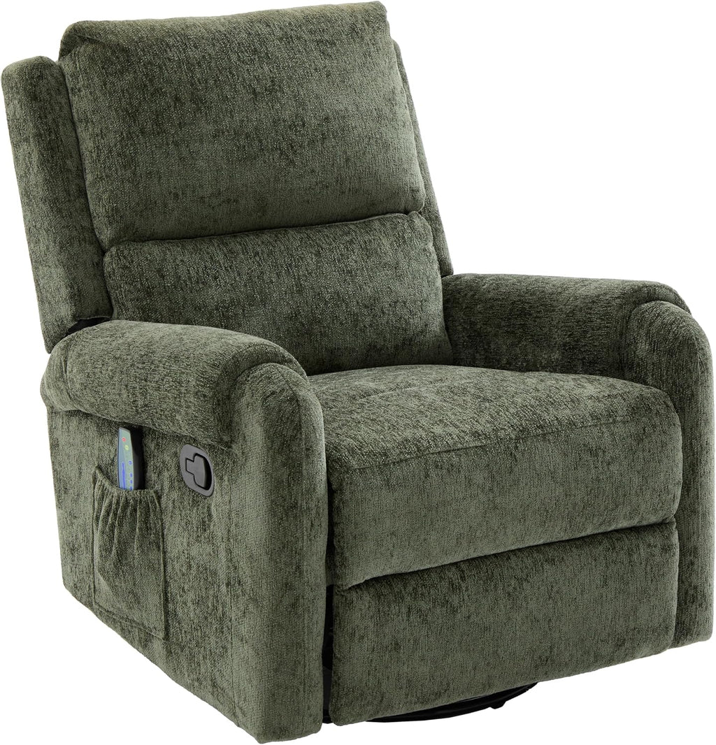 Christopher Knight Home Harper Massage Recliner Chair with 8 Modes, Chenille Upholstered Recliner Sofa, Swivel Massage Chair with a Side Storage Pocket for Living Room/Bedroom, Head Support, Green