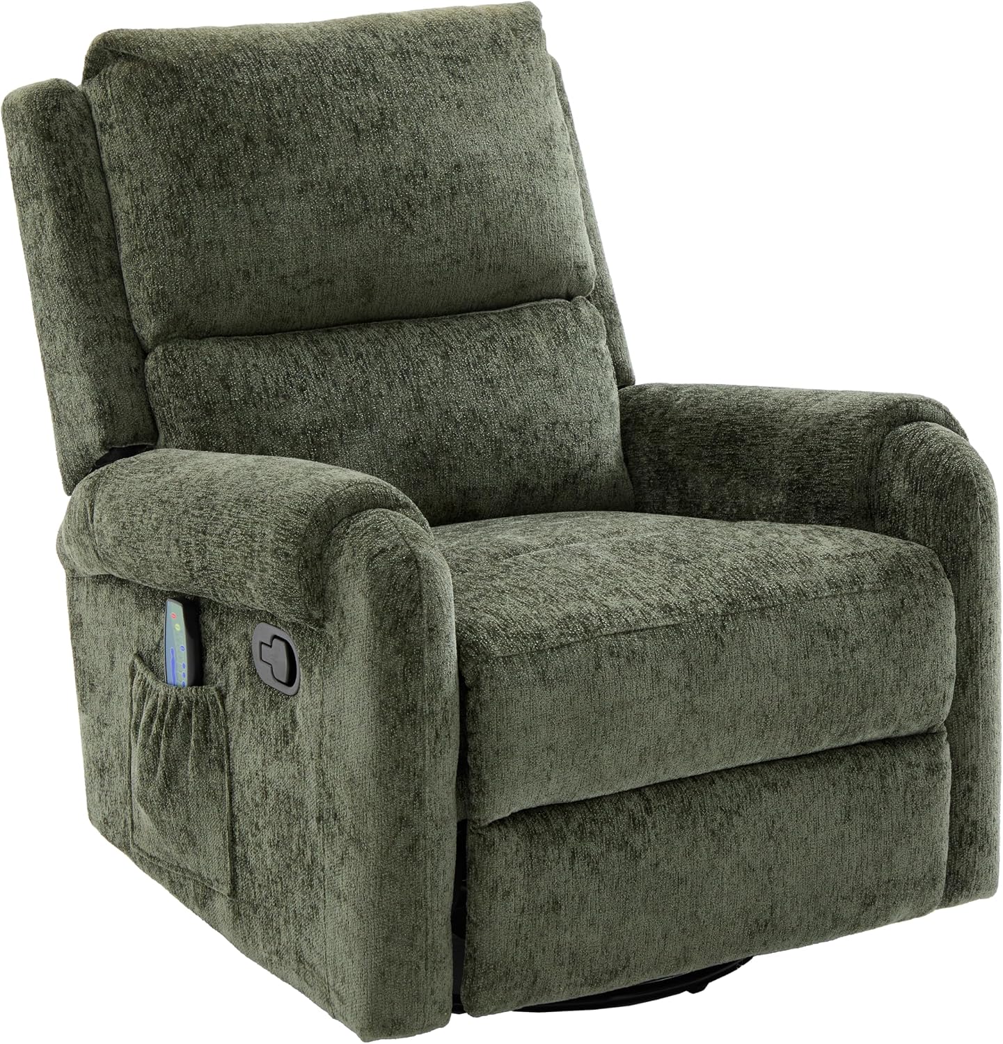 Christopher Knight Home Harper Massage Recliner Chair with 8 Modes, Chenille Upholstered Recliner Sofa, Swivel Massage Chair with a Side Storage Pocket for Living Room/Bedroom, Head Support, Green