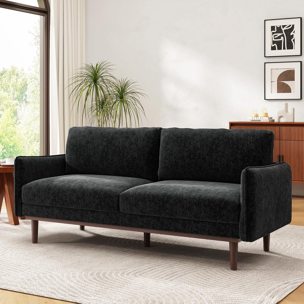 Christopher Knight Home Brena Modern Chenille Upholstered Loveseat Sofa, Wooden 2 Seater Sofa Couch with Deep Seat, Comfy Cloud Couch for Living Room, Bedroom, Home Office, Black
