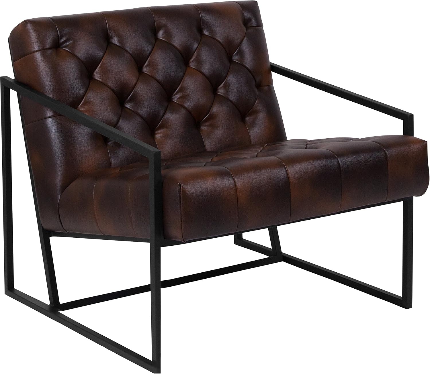 Flash Furniture Hercules Madison Series Bomber Jacket LeatherSoft Tufted Lounge Chair, Tufted Retro Accent Chair for Living Room or Office, Brown/Black