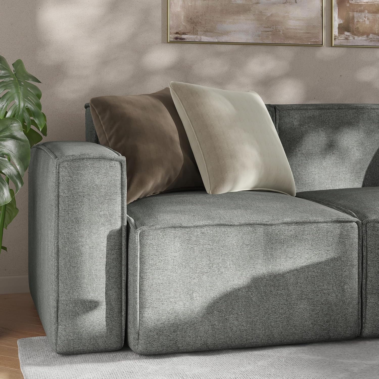 Flash Furniture Bridgetown Fabric Left Chair Module for Sectional Sofa, Customizable Modular Couch Left Seat with Arm Rest, Dark Gray
