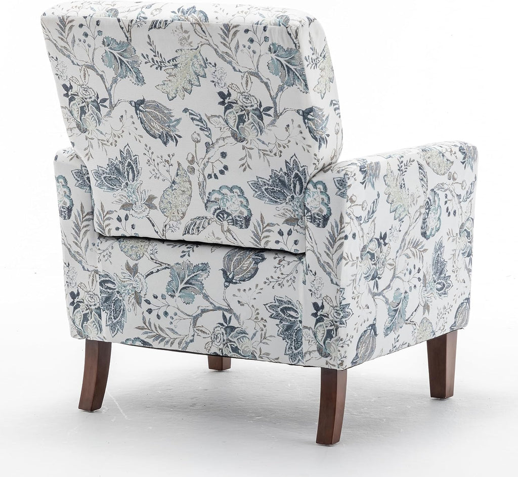 Container Furniture Direct Contemporary Accent Arm Chair with Birch Wood Frame and Velvet Upholstery, Armchair for Office and Living Room Decor, Removable Cushions, 07 Printed Fabric