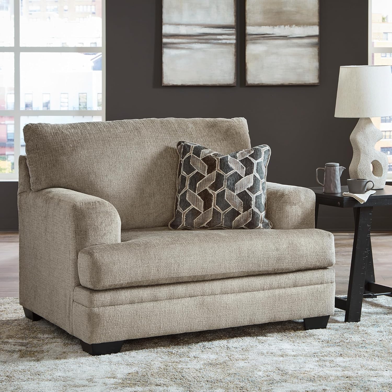 Signature Design by Ashley Stonemeade Transitional Oversized Chair with Reversible Seat Cushion and Accent Pillow, Taupe