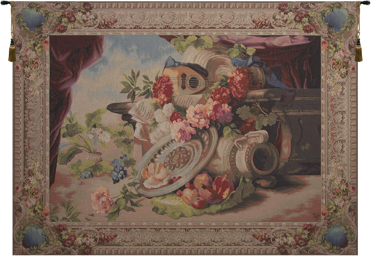 Charlotte Home Furnishings Inc. Mandolin French Tapestry Wall Hanging, 44 x 58 Inch, Viscose Cotton and Polyester Blend Wall Art, Woven In France, Perfect For Home Decor And Wall Decor