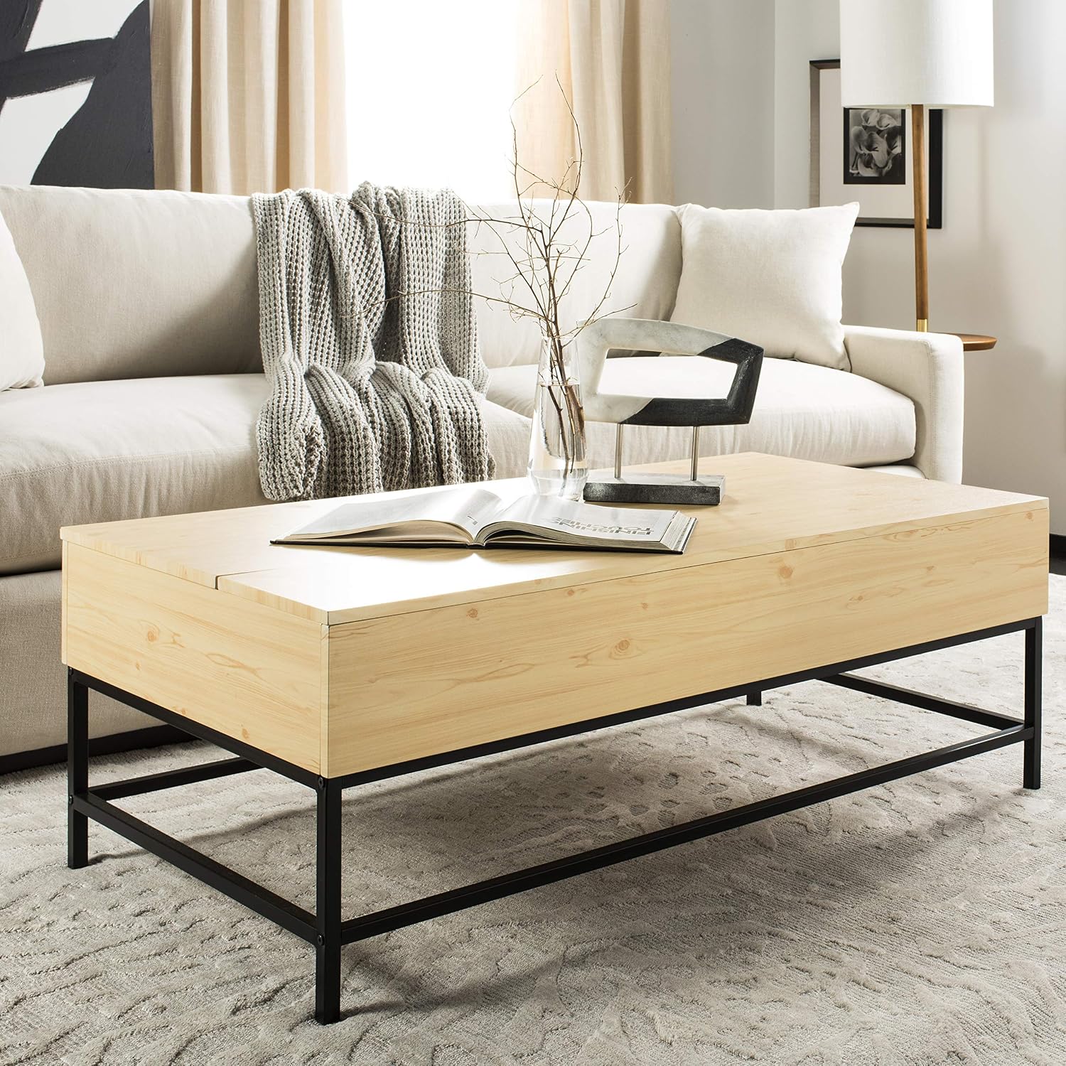 Safavieh Home Gina Light Oak and Black Lift-Top Storage Coffee Table