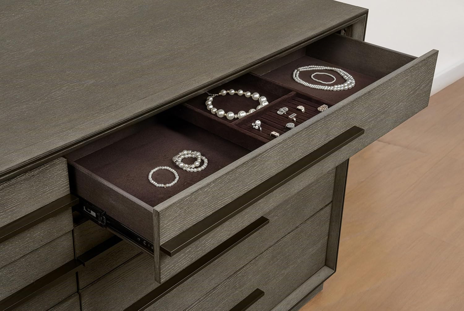Coaster Home Furnishings - Durango - Wood - 8-Drawer Dresser with Extra-Long Drawer Pulls, Taupe Oak Finish, Mitered Trim, Contemporary Style - Bedroom - Taupe Oak - 223273