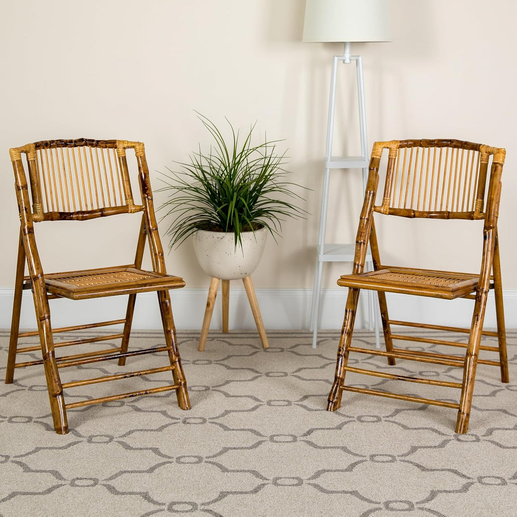 Flash Furniture Folding Bohemian Bamboo Chairs with Curved Backs, Modern Bamboo Folding Dining Chairs, 300 lb. Static Weight Capacity, Set of 4