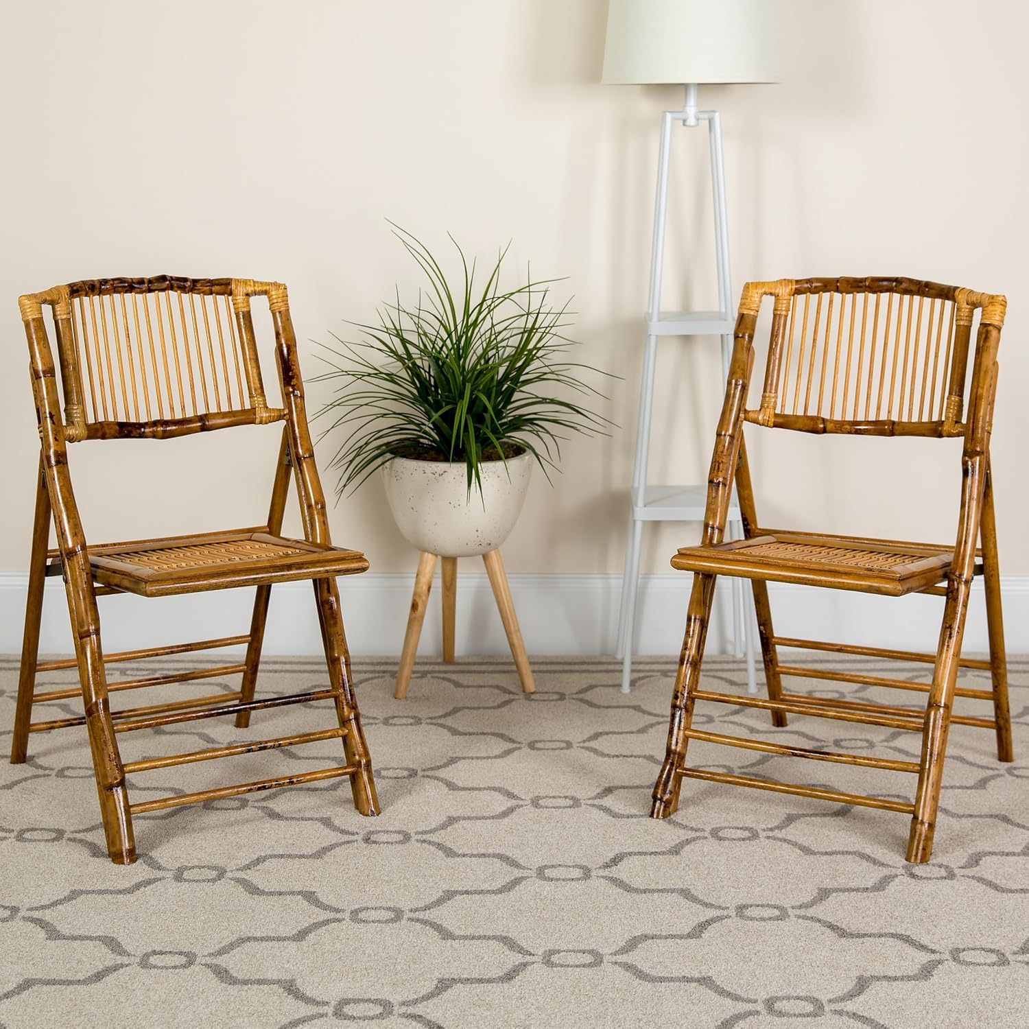 Flash Furniture Folding Bohemian Bamboo Chairs with Curved Backs, Modern Bamboo Folding Dining Chairs, 300 lb. Static Weight Capacity, Set of 4