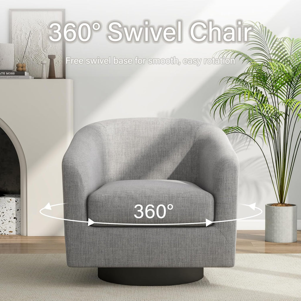 Pia Ricco Swivel Barrel Chairs Set of 2, 360° Swivel Round Accent Chair, Comfy Upholstered Fabric Single Sofa Club Armchair for Living Room/Reading Room/Bedroom, Light Grey