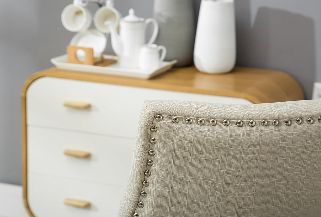 Roundhill Furniture Button Tufted Solid Wood Wingback Hostess Chairs with Nail Heads, Set of 2, Tan, White, 'Tan, 24D x 22W x 39H in