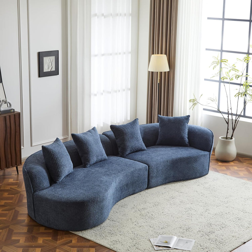 Christopher Knight Home Braebt 126' Curved Modular Sectional Sofa with 4 Throw Pillows, Comfy Upholstered Cloud Couch, 5-Seater Sofa Couches for Living Room, Study, No Assembly Required, Navy Blue