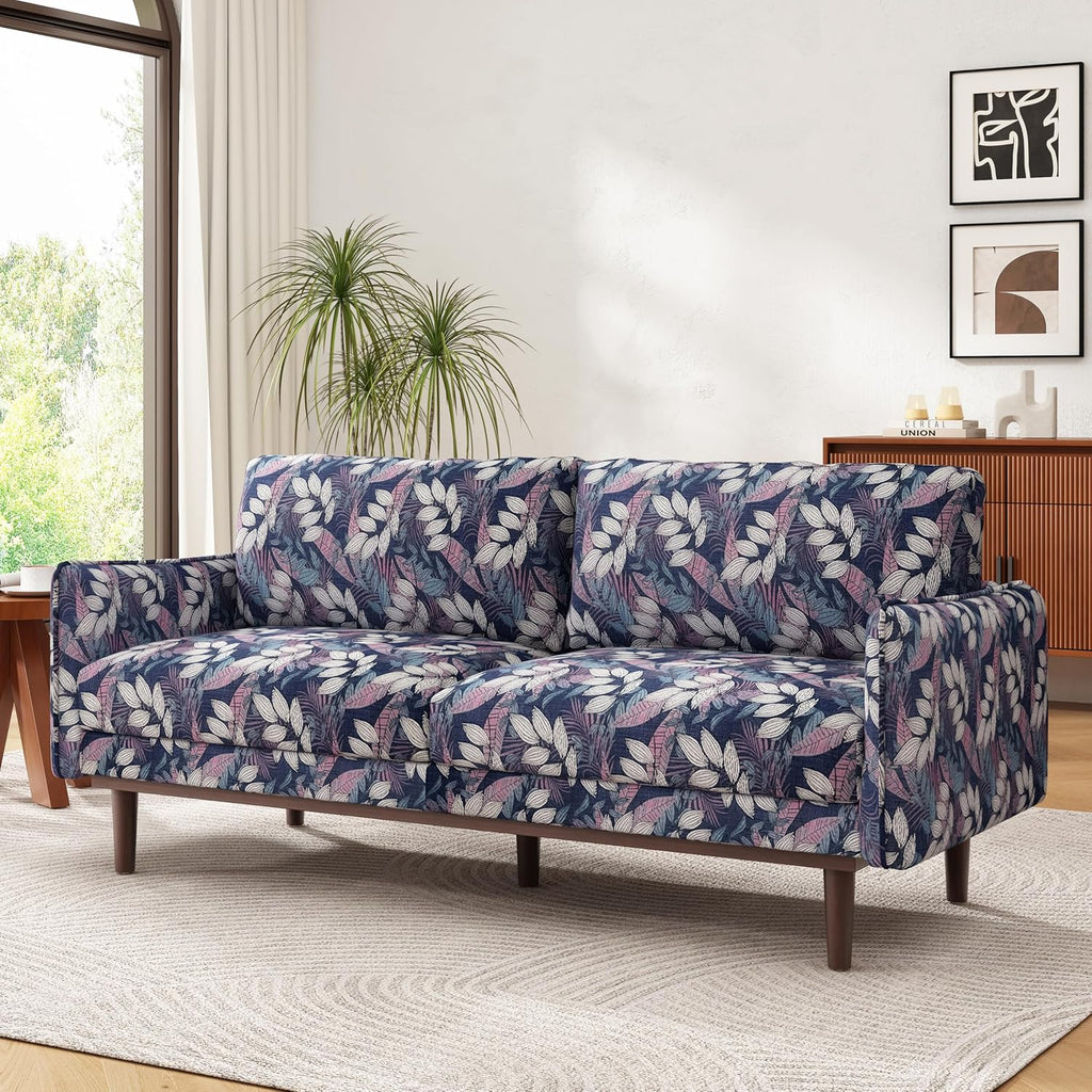 Christopher Knight Home Brena Modern Fabric Upholstered Loveseat Sofa, Wooden 2 Seater Sofa Couch with Deep Seat, Comfy Cloud Couch for Living Room, Bedroom, Home Office, Blue+White