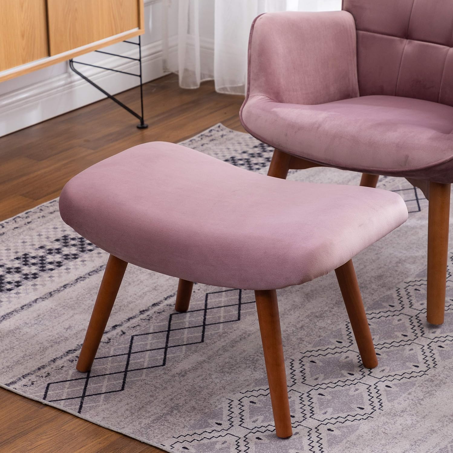 Roundhill Furniture Leiria Contemporary Silky Velvet Tufted Accent Chair with Ottoman, Mauve
