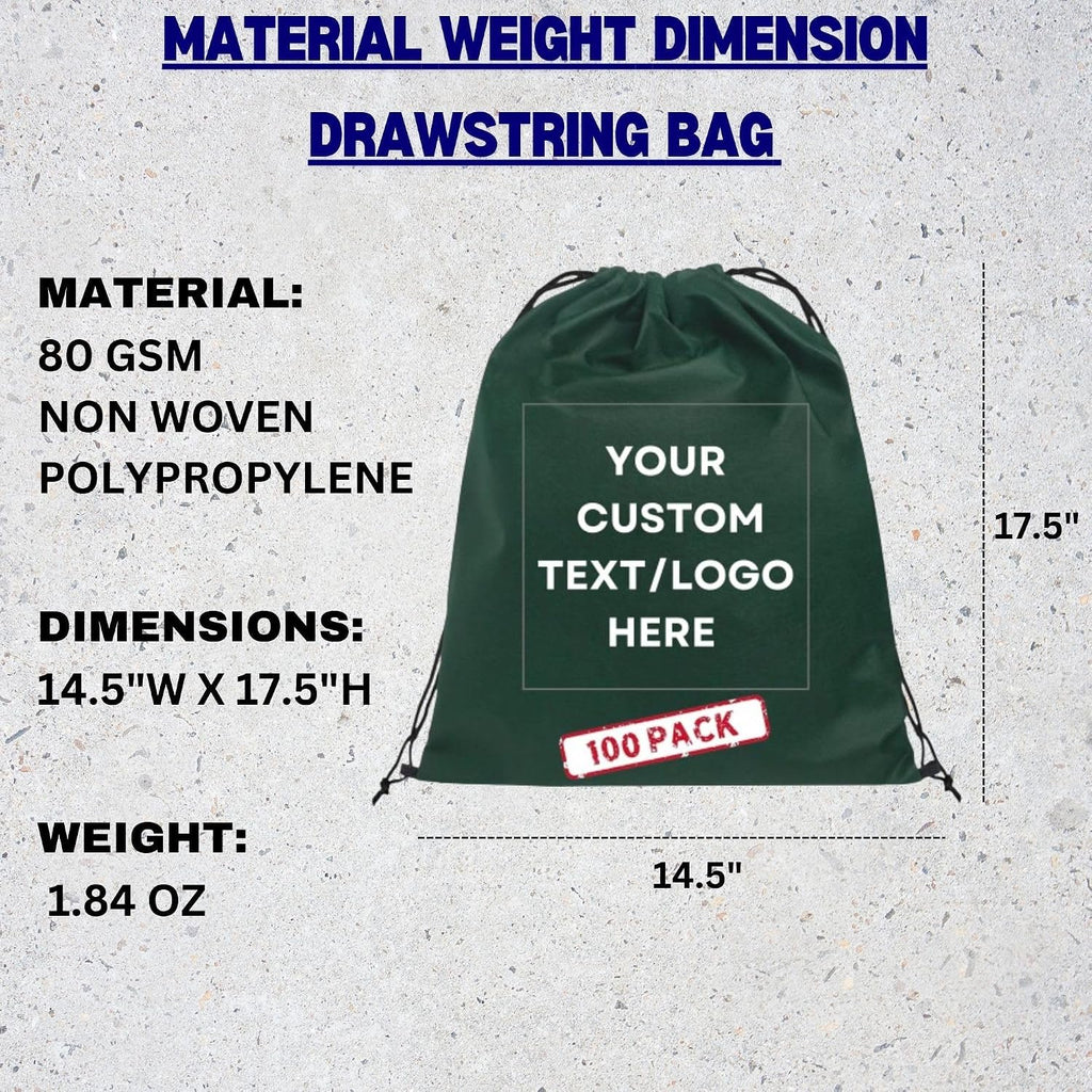 HANDSY Non-Woven Custom Drawstring Bags - Personalized Drawstring Backpack- Custom Bags with Logo for Traveling,Gym and Everyday Use (100, Dark Green)