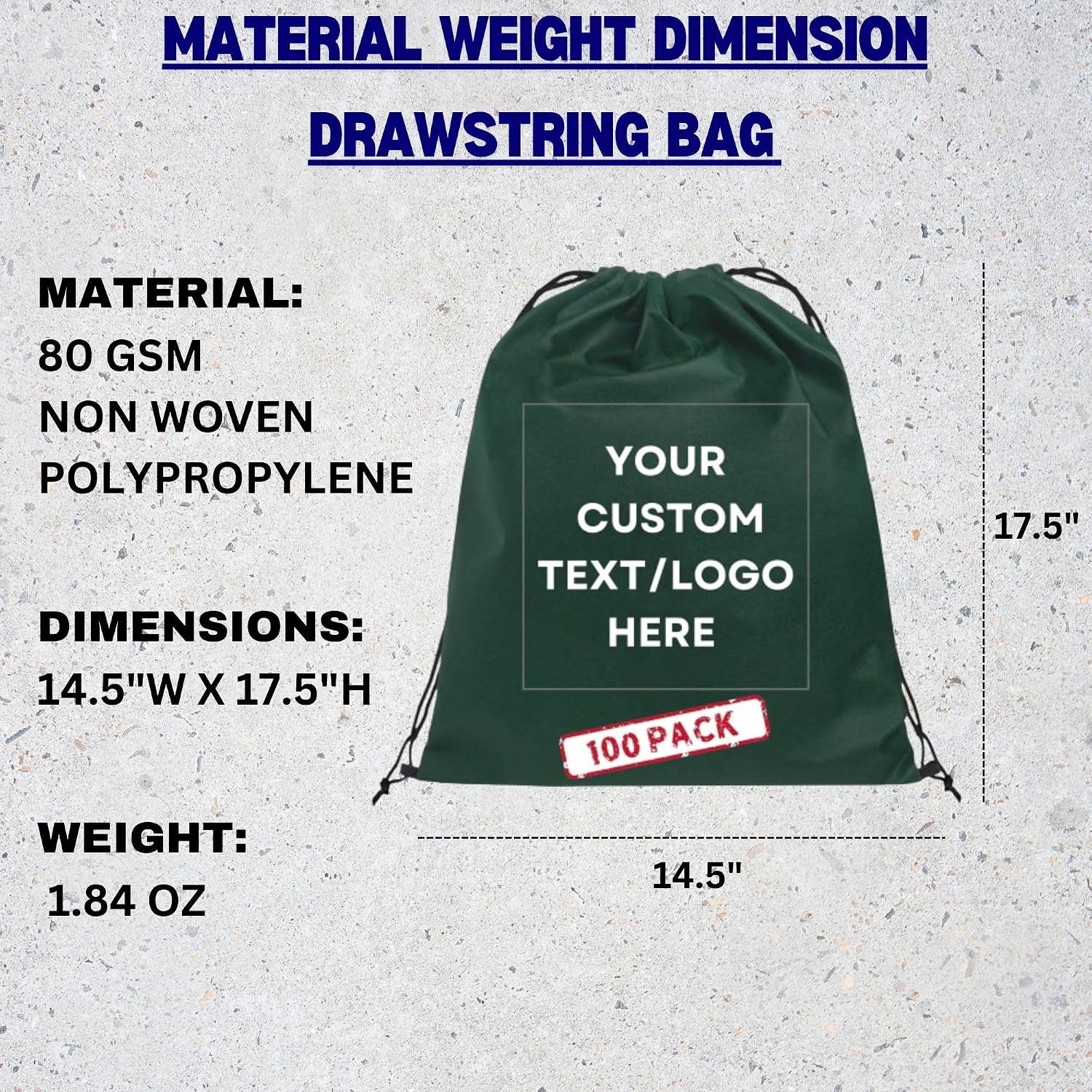 HANDSY Non-Woven Custom Drawstring Bags - Personalized Drawstring Backpack- Custom Bags with Logo for Traveling,Gym and Everyday Use (100, Dark Green)