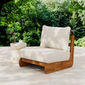 Christopher Knight Home Poppy Outdoor Club Chair with Water Resistant, Acacia Wood Lounge Chair Outdoor, Patio Low Profile Accent Chair, Comfy Reading Chair for Garden Backyard, Teak + Beige