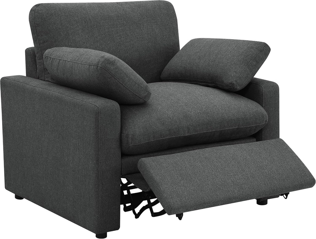 Coaster Home Furnishings - Collins - Wood and Fabric - Power Recliner with Horizontal Tufted Detail, Padded Arms, and Reversible Cushions - Living Room - Dark Gray - 609533P