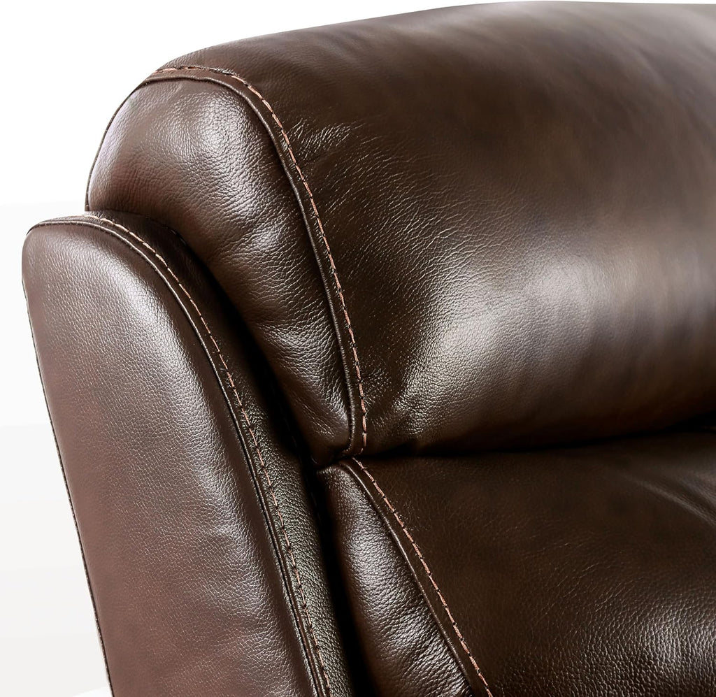 Furniture of America Corrals 77 inches Top Grain Leather Upholstered 2-Seater Power Recliner Loveseat with Cupholders and USB Port for Living Room, Home Office, Brown