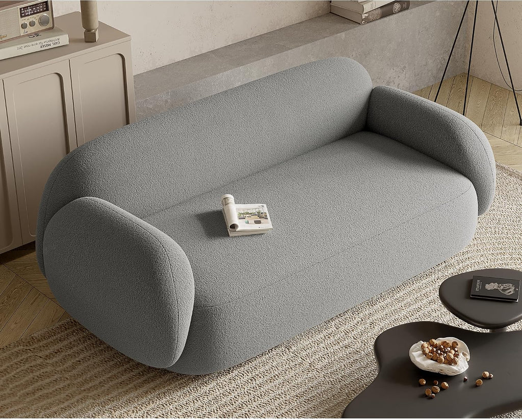 Acanva Modern Minimalist Sofa for Living Room Lounge Home Office, Rounded Edges Couch with Soft Boucle Upholstered, 74'W, Grey