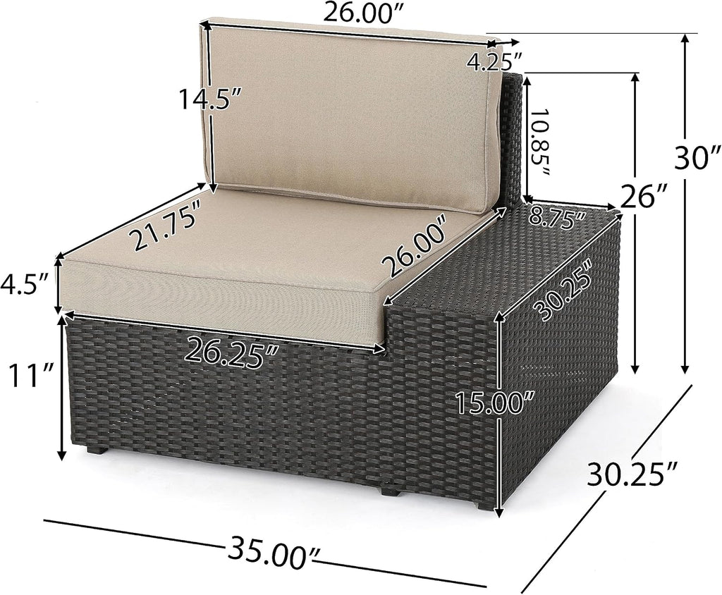 Christopher Knight Home Santa Cruz Outdoor Wicker Sectional Sofa Set with Water Resistant Cushions, 6-Pcs Set, Brown