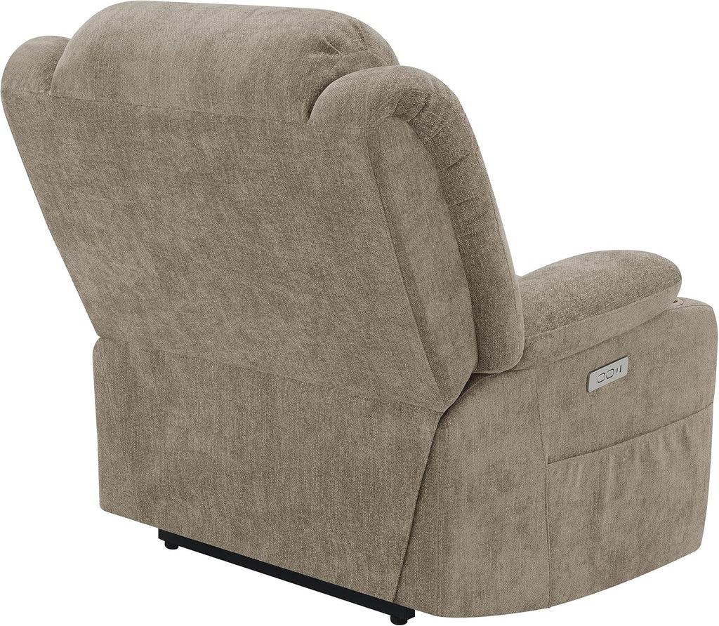 Coaster Home Furnishings - Houston - Fabric Upholstered Power Lift Recliner Chair with Power Panel with USB Port, Cup Holders and Pillowtop Arms - Living Room - Camel - 602274P