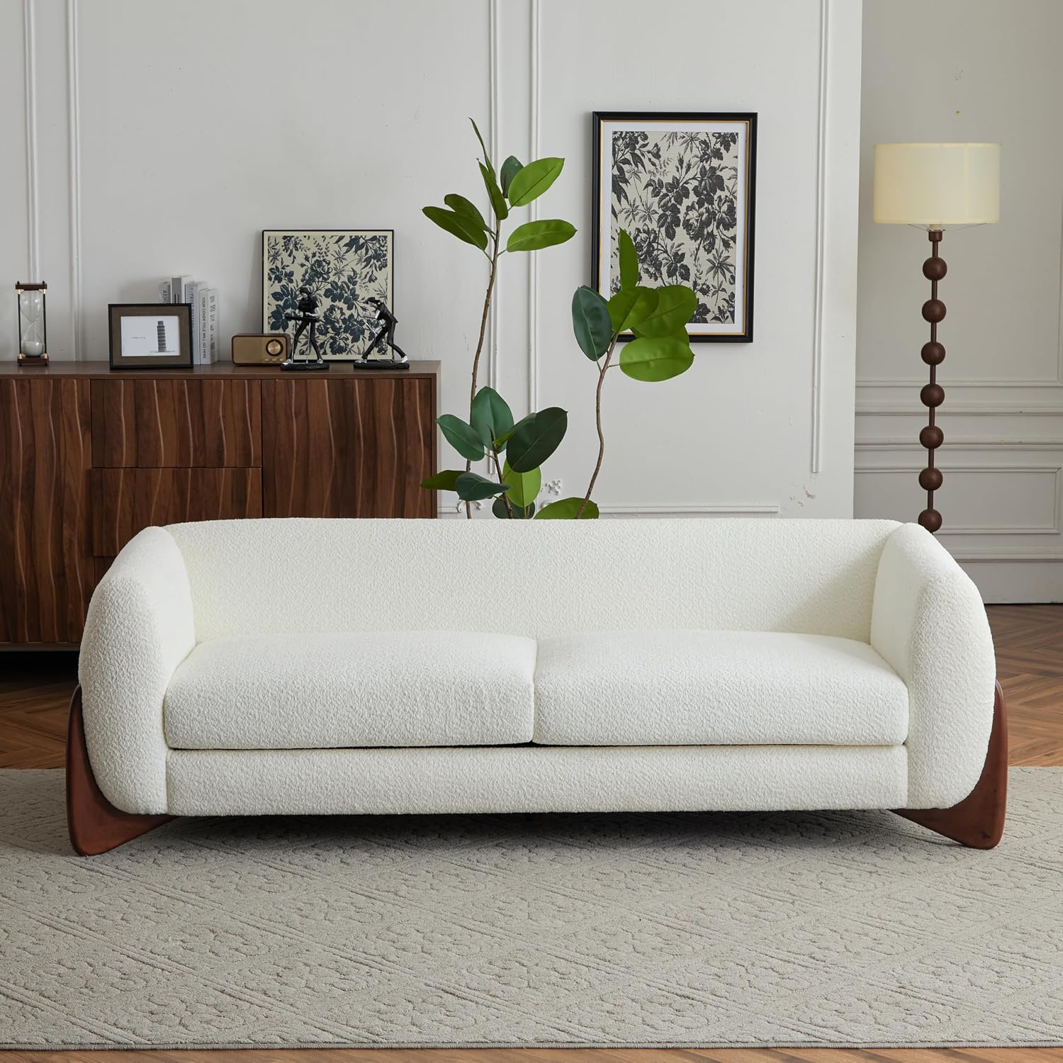 Christopher Knight Home 82 Inches Sofa Couch, Cozy 3-Seater, Boucle Fabric, Wood Frame, Beige