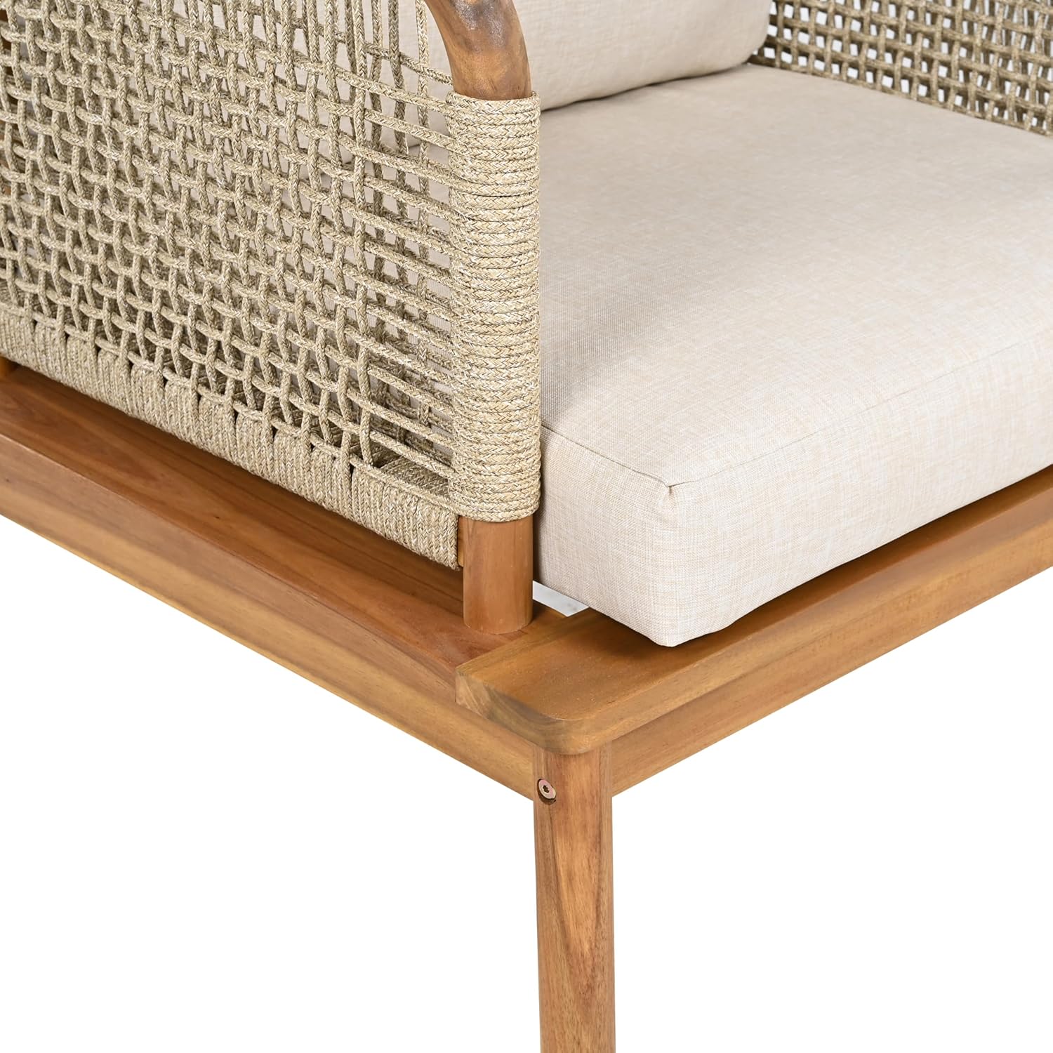 Christopher Knight Home Coby 4-Piece Acacia Wood Patio Furniture Set, Outdoor Conversation Sofa Set with Club Chair, Coffee Table and Ottoman, Patio Sectional Chat Set for Backyard/Balcony, Teak+Beige