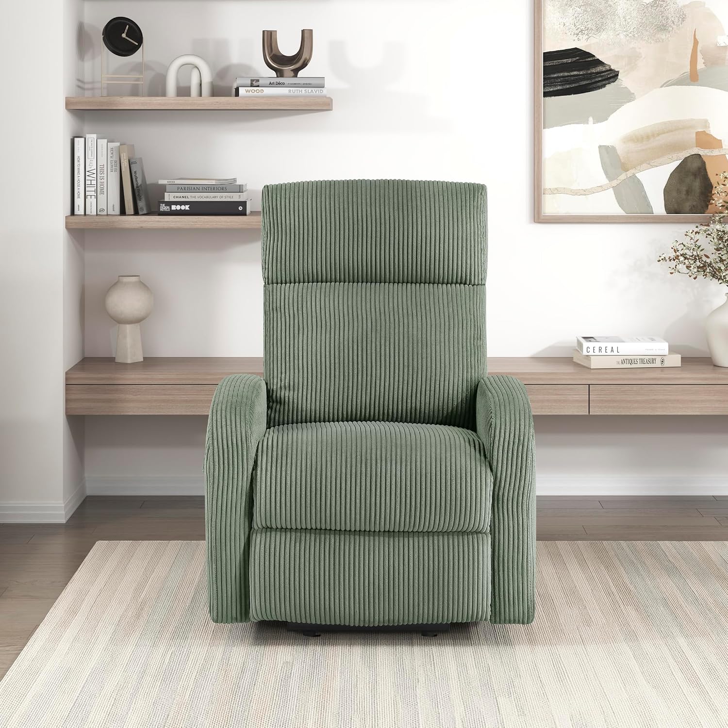 Lexicon Power Lift Recliner Chair for Elderly with Remote Control, Gentle Lift Motion, Side Pocket Armrest, Corduroy Upholstered Electric Recliner for Living Room/Bedroom, Easy Assembly, Green