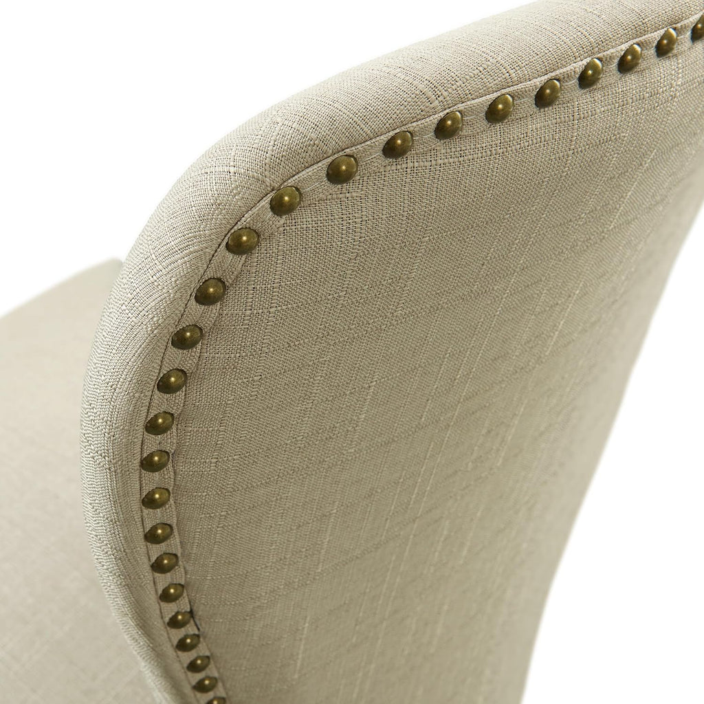 Savoy Upholstered Dining Chairs – Set of 2 Parsons Style Accent Chairs with Cream Linen Fabric, Nailhead Trim, and Dark Stained Legs – for Dining Room, Desk, or Sitting Area by Alaterre Furniture