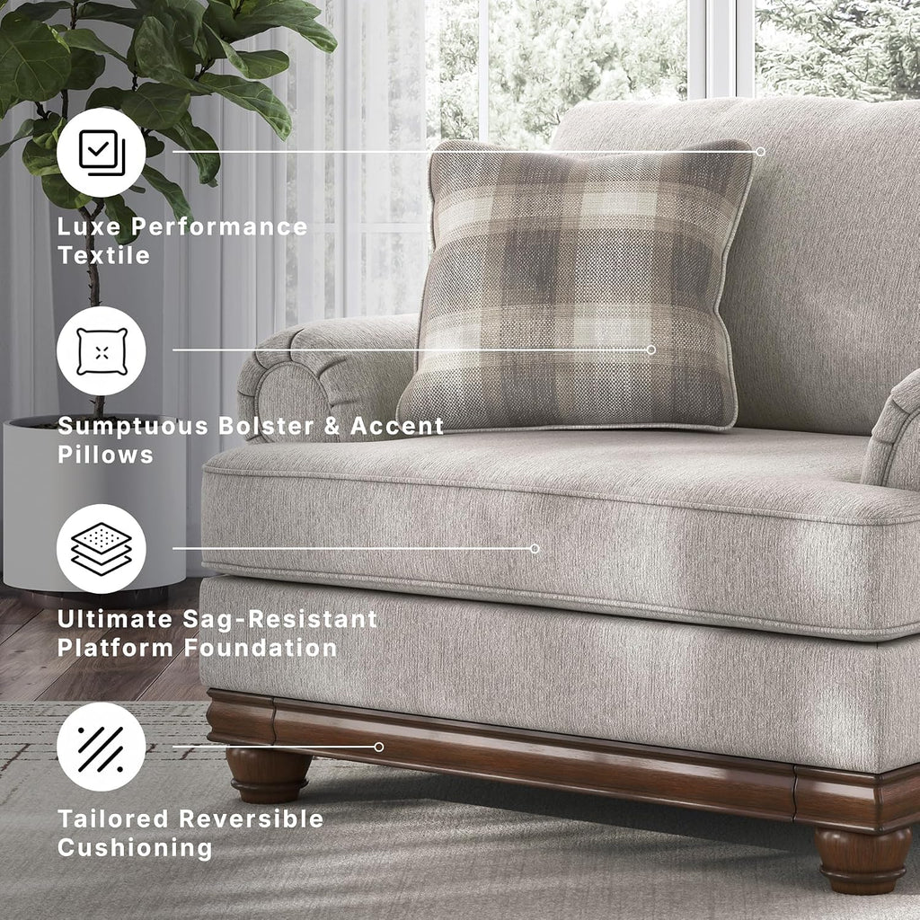 Signature Design by Ashley Stoughton Transitional Oversized Chair with Reversible Cushions and Rolled Arms, Light Gray