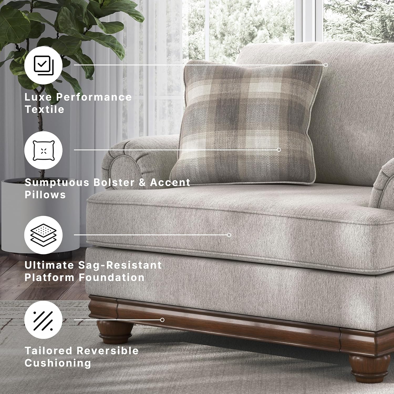 Signature Design by Ashley Stoughton Transitional Oversized Chair with Reversible Cushions and Rolled Arms, Light Gray