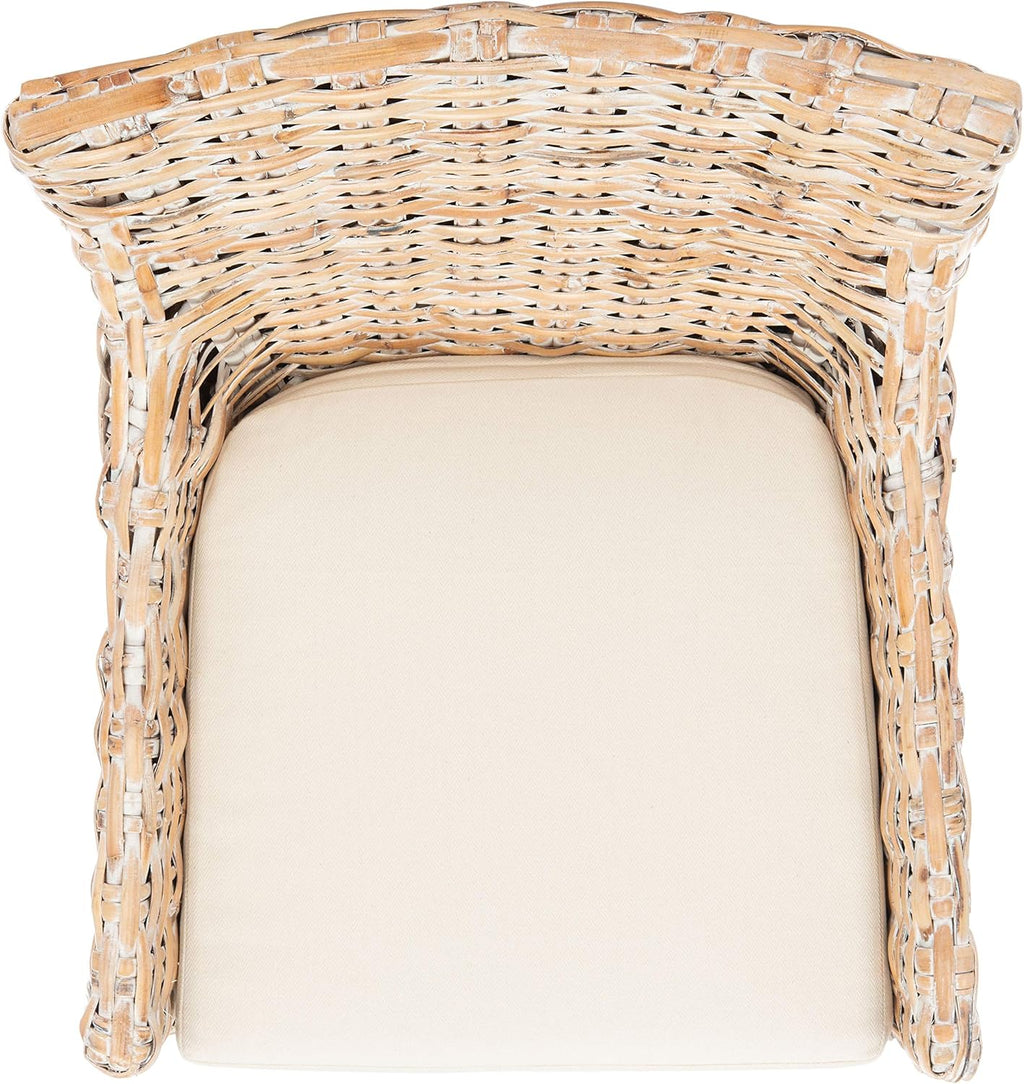 Safavieh Home Collection Cristen Rattan Cushion Accent Chair, Natural White Wash/White (ACH6513A)