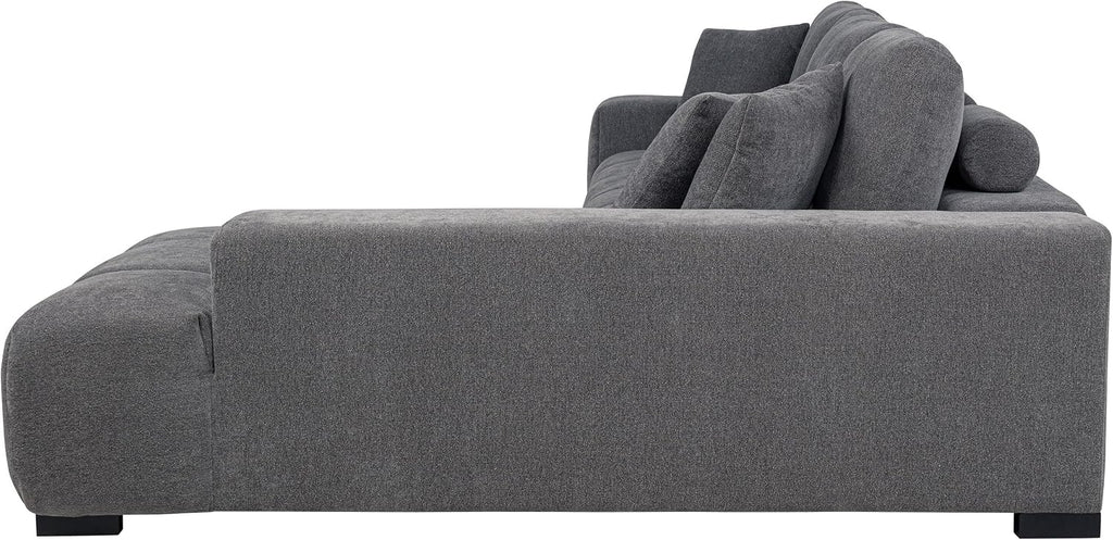 Coaster Home Furnishings - Octavia - Fabric - Upholstered Sectional Sofa with Chaise, Grid Tufting and Accent Pillows - Living Room - Charcoal Grey - 509965