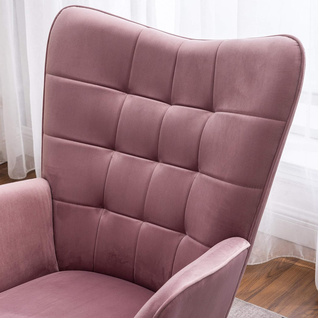 Roundhill Furniture Leiria Contemporary Silky Velvet Tufted Accent Chair with Ottoman, Mauve