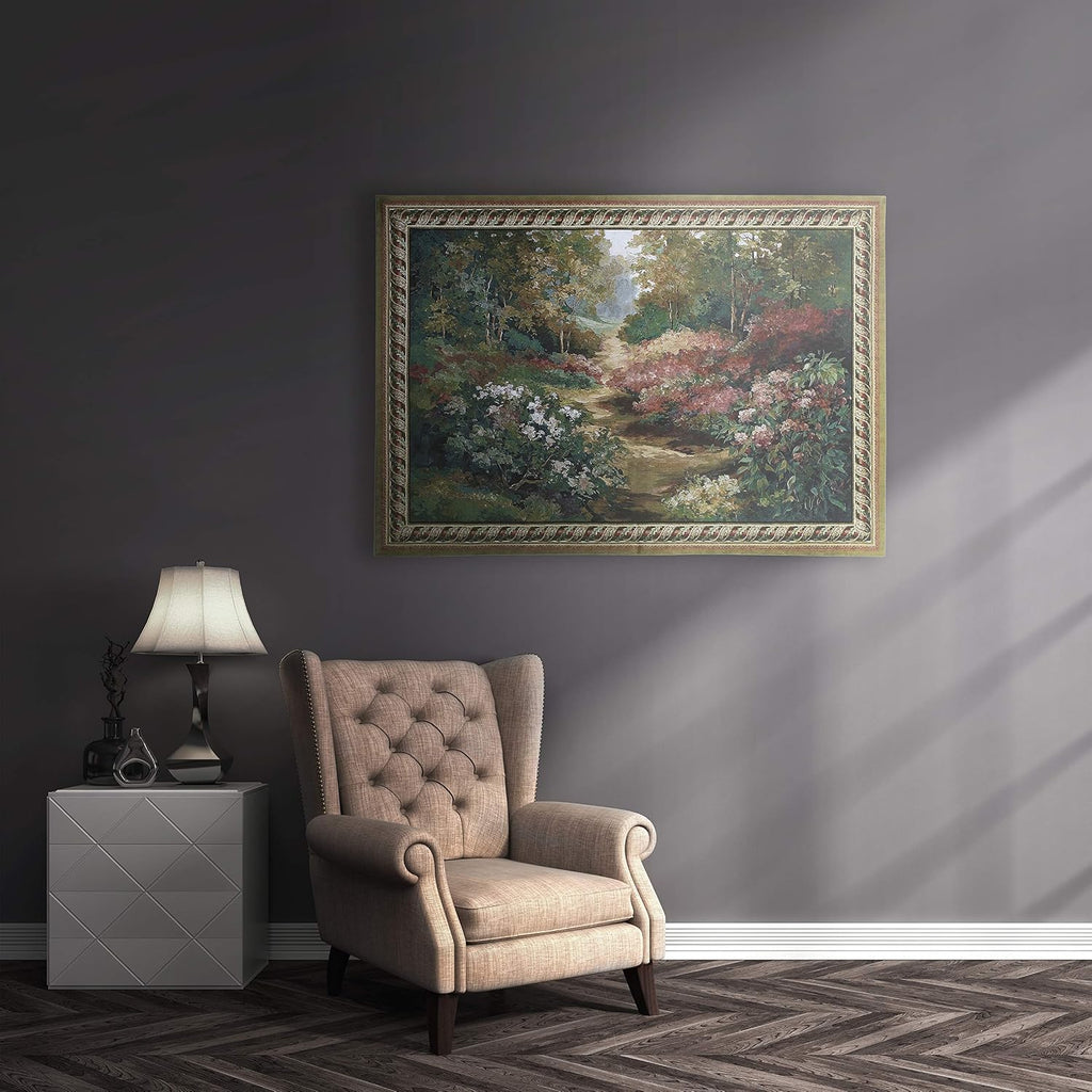 Along the Garden Path by Alix Stefan | Woven Tapestry Wall Art Hanging | Blooming Flowers Nature Trail Artwork | 100% Cotton USA Size 68x53