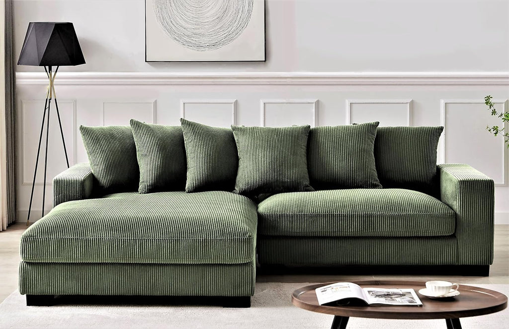 Container Furniture Direct Luxe Oversized Two-Piece Sectional Couches for Living Room, 102.4-Inch L Shaped Sofa with Chaise, Upholstered with Corduroy Fabric, Dark Green - Left Facing
