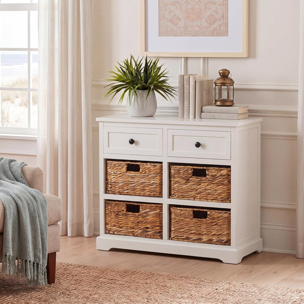 SAFAVIEH Furniture - Herman 2-Drawer Storage Unit - Distressed Cream - Solid Wood - Classic Storage Design - Ideal for Living Room, Entryway, 29' W x 13' D x 27.5' H - Fully Assembled (AMH5702C)