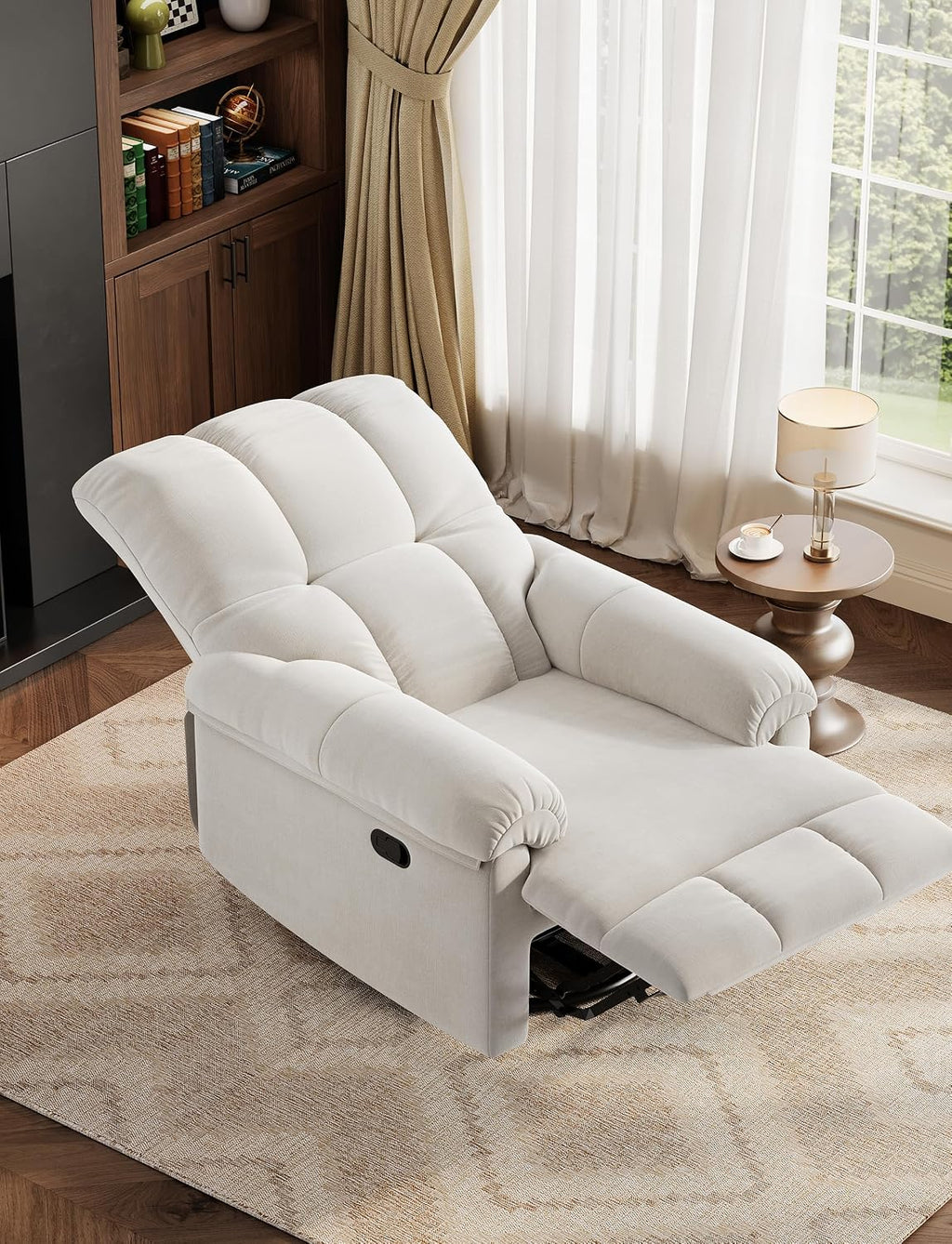 GarveeHome Recliner Chair, 360° Swivel Rocker Glider Nursery Chair with Padded Armrest and Deep Seat, Chenille Upholstered Reclining Sofa Chair for Living Room, Bedroom and Nursery(Cream)