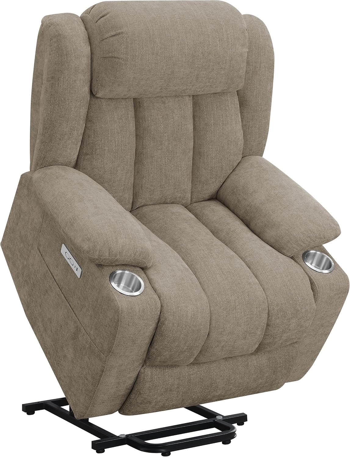 Coaster Home Furnishings - Houston - Fabric Upholstered Power Lift Recliner Chair with Power Panel with USB Port, Cup Holders and Pillowtop Arms - Living Room - Camel - 602274P