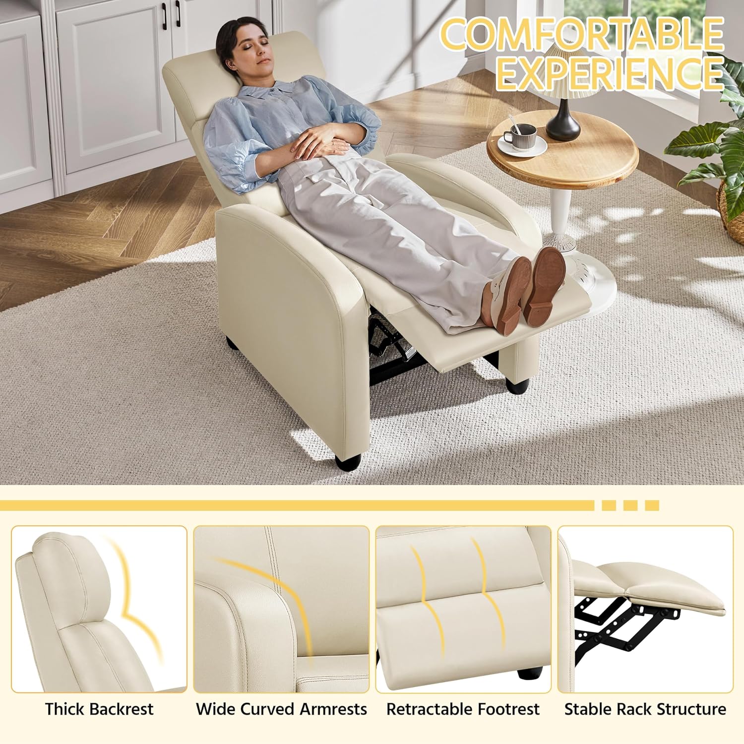 Topeakmart Recliner Chair for Living Room Recliner Sofa Reading Chair Single Sofa Home Theater Seating Modern Reclining Chair Easy Lounge with PU Leather Padded Seat Backrest