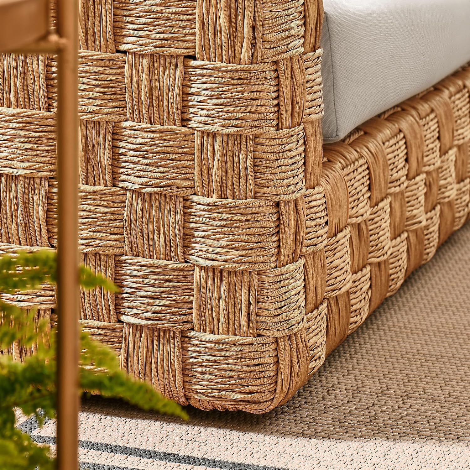 Modway Thames Wicker Rattan Outdoor Loveseat in Natural Light Gray - UV-Resistant Patio Furniture 2-Seater Basket-Weave Sofa Couch - Deep Seat Patio Cushions with 2 Throw Pillows for Backyard, Deck