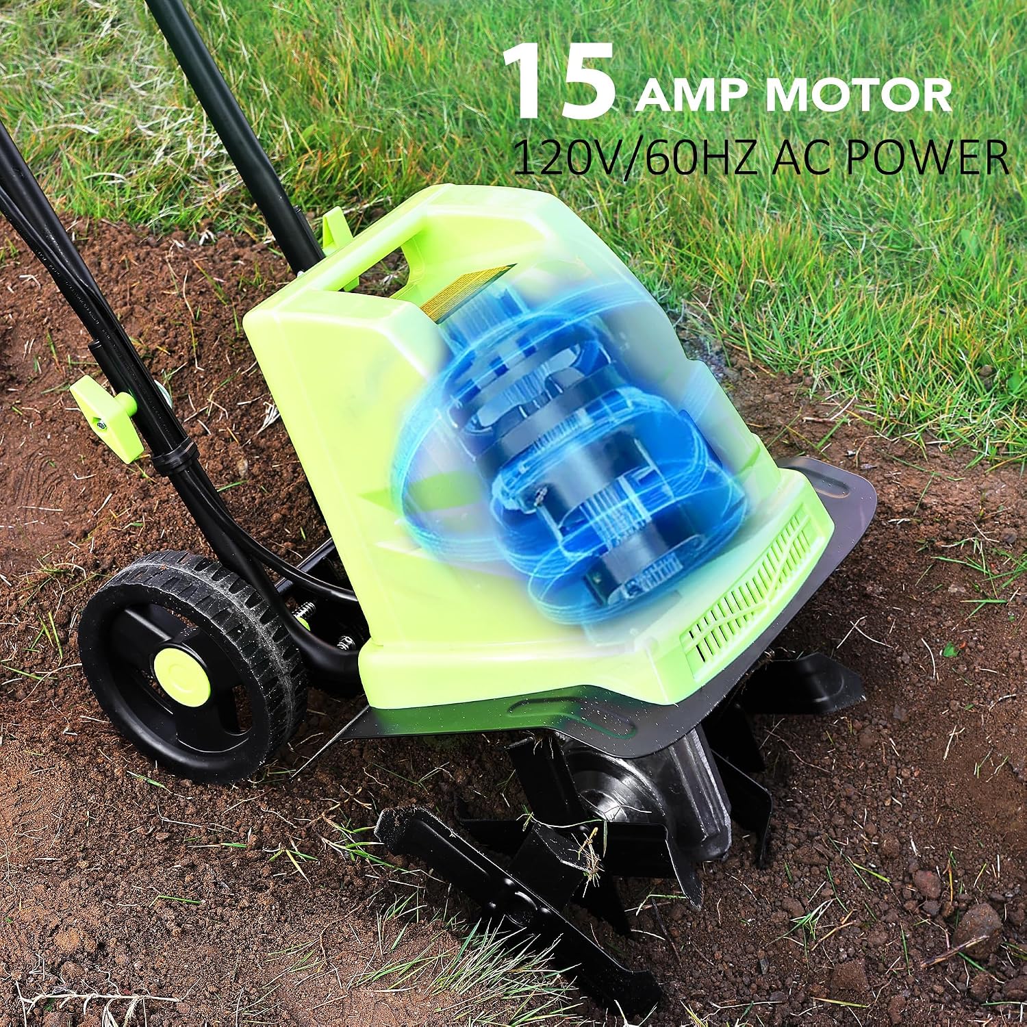 15AMP Electric Corded Garden Tiller Cultivator 12INCH Power Rototiller for Gardening with Adjustable Wheels