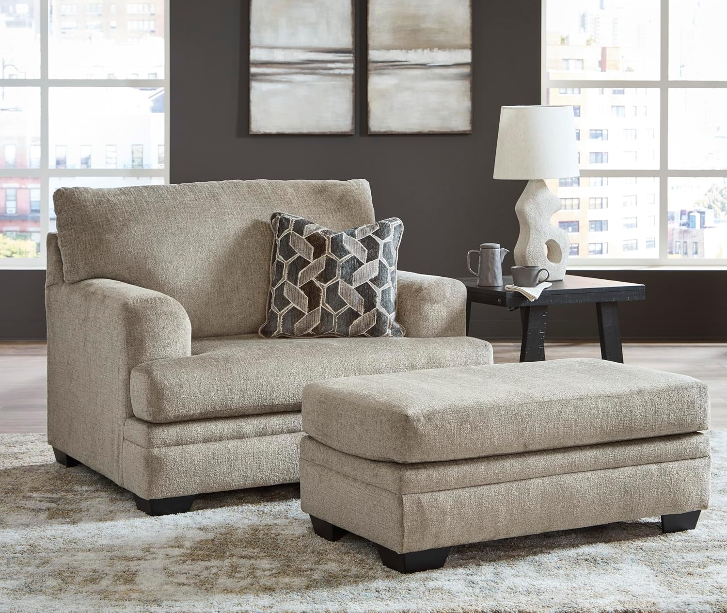 Signature Design by Ashley Stonemeade Transitional Oversized Chair with Reversible Seat Cushion and Accent Pillow, Taupe